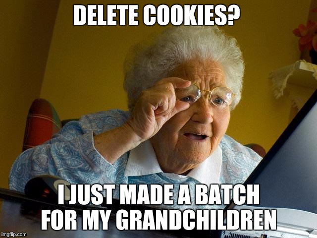 Grandma Finds The Internet | DELETE COOKIES? I JUST MADE A BATCH FOR MY GRANDCHILDREN | image tagged in memes,grandma finds the internet | made w/ Imgflip meme maker