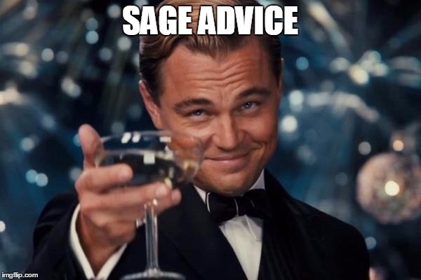 Leonardo Dicaprio Cheers Meme | SAGE ADVICE | image tagged in memes,leonardo dicaprio cheers | made w/ Imgflip meme maker