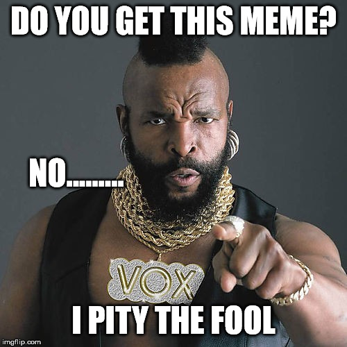 Mr T Pity The Fool Meme | DO YOU GET THIS MEME? NO......... I PITY THE FOOL | image tagged in memes,mr t pity the fool | made w/ Imgflip meme maker