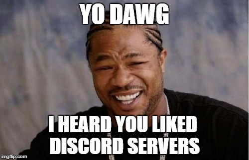 Yo Dawg Heard You Meme | YO DAWG; I HEARD YOU LIKED DISCORD SERVERS | image tagged in memes,yo dawg heard you | made w/ Imgflip meme maker