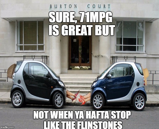 If you farted in them, you'd think you just had a blowout. | SURE, 71MPG IS GREAT BUT; NOT WHEN YA HAFTA STOP LIKE THE FLINSTONES | image tagged in cars,gas,race car,feet,car,gas station | made w/ Imgflip meme maker