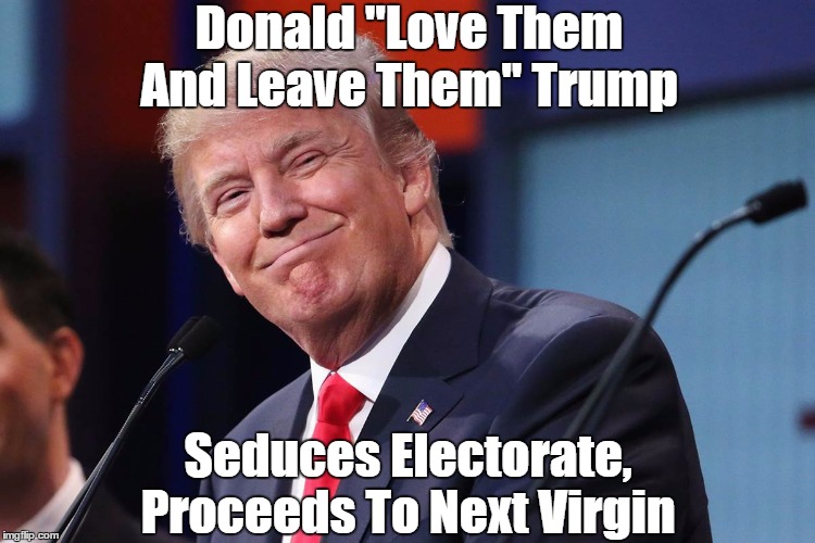 Donald "Love Them And Leave Them" Trump Seduces Electorate, Proceeds To Next Virgin | made w/ Imgflip meme maker