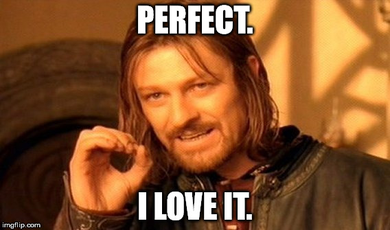 One Does Not Simply Meme | PERFECT. I LOVE IT. | image tagged in memes,one does not simply | made w/ Imgflip meme maker