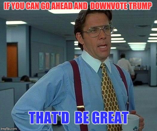 Flog him or something (-_-) | IF YOU CAN GO AHEAD AND  DOWNVOTE TRUMP; THAT'D  BE GREAT | image tagged in memes,that would be great | made w/ Imgflip meme maker