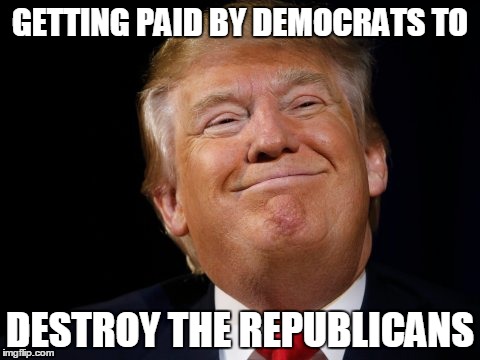 GETTING PAID BY DEMOCRATS TO; DESTROY THE REPUBLICANS | image tagged in donald meme | made w/ Imgflip meme maker