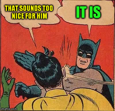 Batman Slapping Robin Meme | THAT SOUNDS TOO NICE FOR HIM IT IS | image tagged in memes,batman slapping robin | made w/ Imgflip meme maker