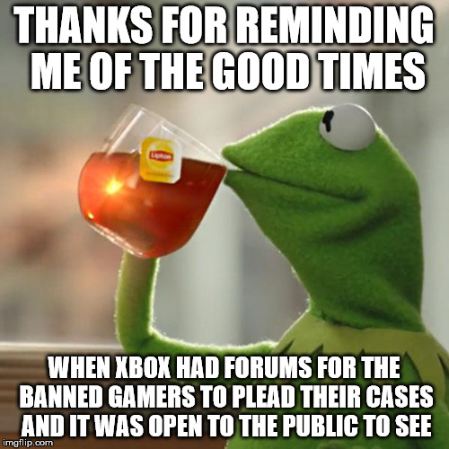 But That's None Of My Business Meme | THANKS FOR REMINDING ME OF THE GOOD TIMES WHEN XBOX HAD FORUMS FOR THE BANNED GAMERS TO PLEAD THEIR CASES AND IT WAS OPEN TO THE PUBLIC TO S | image tagged in memes,but thats none of my business,kermit the frog | made w/ Imgflip meme maker