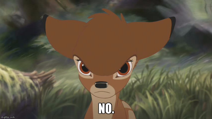 Angry bambi | NO. | image tagged in angry bambi | made w/ Imgflip meme maker