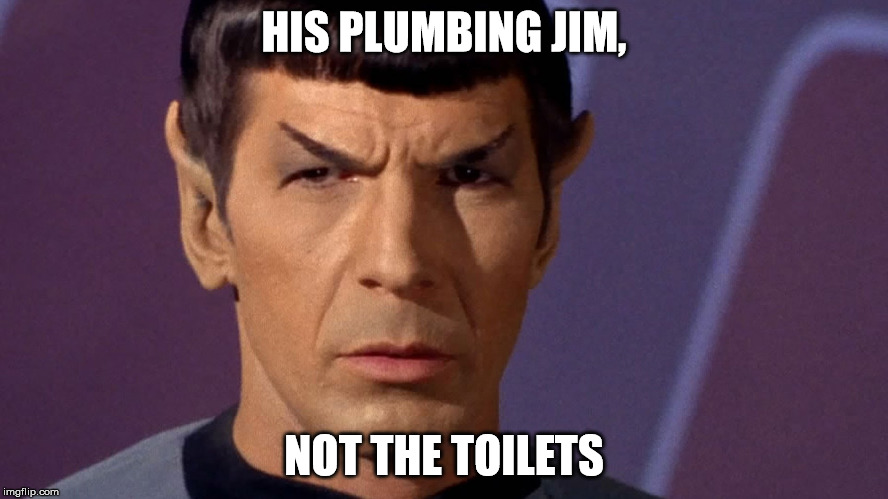 HIS PLUMBING JIM, NOT THE TOILETS | image tagged in spock | made w/ Imgflip meme maker