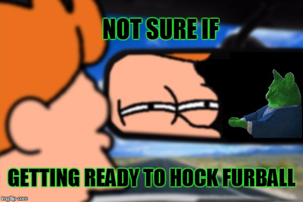 NOT SURE IF; GETTING READY TO HOCK FURBALL | image tagged in fry not sure car version,i should buy a boat raycat,cats,funny cat,mean while on imgflip | made w/ Imgflip meme maker