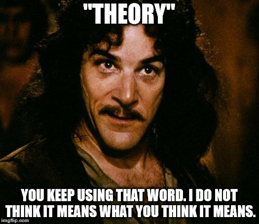 Inigo Montoya | "THEORY"; YOU KEEP USING THAT WORD. I DO NOT THINK IT MEANS WHAT YOU THINK IT MEANS. | image tagged in memes,inigo montoya,theory | made w/ Imgflip meme maker