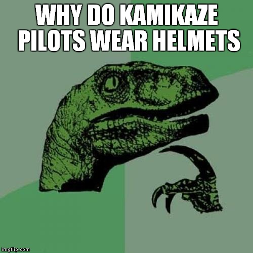 Philosoraptor Meme | WHY DO KAMIKAZE PILOTS WEAR HELMETS | image tagged in memes,philosoraptor | made w/ Imgflip meme maker