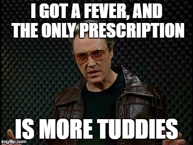 Needs More Cowbell | I GOT A FEVER, AND THE ONLY PRESCRIPTION; IS MORE TUDDIES | image tagged in needs more cowbell | made w/ Imgflip meme maker