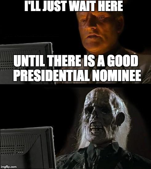 I'll Just Wait Here Meme | I'LL JUST WAIT HERE; UNTIL THERE IS A GOOD PRESIDENTIAL NOMINEE | image tagged in memes,ill just wait here | made w/ Imgflip meme maker