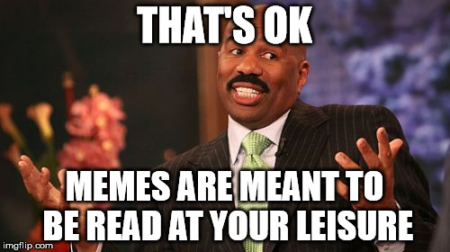 Steve Harvey Meme | THAT'S OK MEMES ARE MEANT TO BE READ AT YOUR LEISURE | image tagged in memes,steve harvey | made w/ Imgflip meme maker