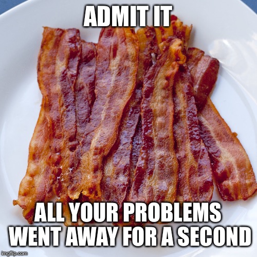 Bacon | ADMIT IT; ALL YOUR PROBLEMS WENT AWAY FOR A SECOND | image tagged in funny | made w/ Imgflip meme maker