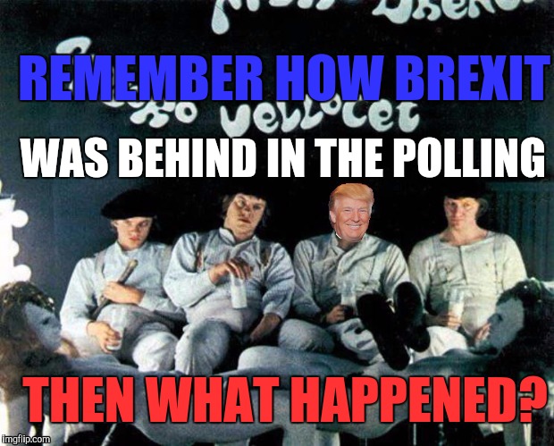 Brexit 2 Electric Boogaloo | REMEMBER HOW BREXIT; WAS BEHIND IN THE POLLING; THEN WHAT HAPPENED? | image tagged in trump,donald trump,great britain,brexit,election 2016 | made w/ Imgflip meme maker