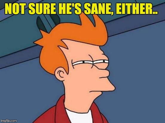 Futurama Fry Meme | NOT SURE HE'S SANE, EITHER.. | image tagged in memes,futurama fry | made w/ Imgflip meme maker