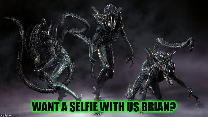 WANT A SELFIE WITH US BRIAN? | image tagged in three aliens walk into a bar | made w/ Imgflip meme maker