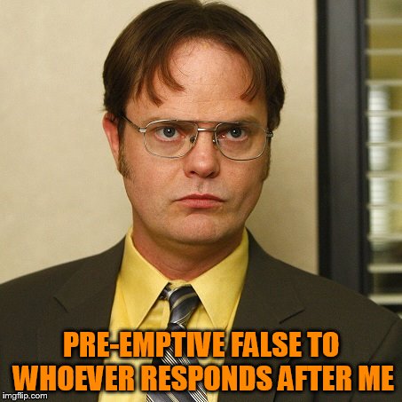 PRE-EMPTIVE FALSE TO WHOEVER RESPONDS AFTER ME | image tagged in dwight false | made w/ Imgflip meme maker