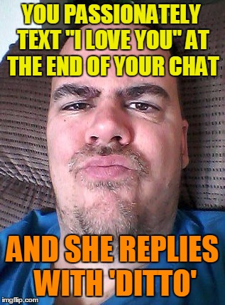 Scowl | YOU PASSIONATELY TEXT "I LOVE YOU" AT THE END OF YOUR CHAT AND SHE REPLIES WITH 'DITTO' | image tagged in scowl | made w/ Imgflip meme maker