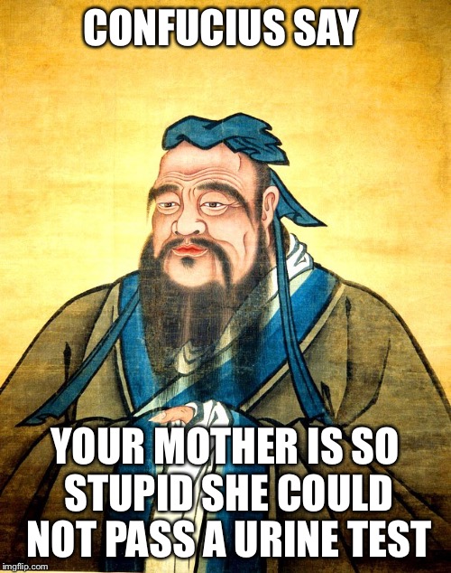 CONFUCIUS SAY YOUR MOTHER IS SO STUPID SHE COULD NOT PASS A URINE TEST | made w/ Imgflip meme maker