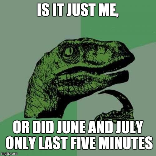 The summer went by so fast | IS IT JUST ME, OR DID JUNE AND JULY ONLY LAST FIVE MINUTES | image tagged in memes,philosoraptor | made w/ Imgflip meme maker