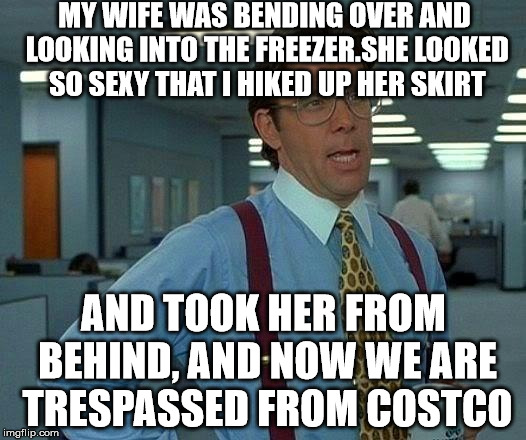 That Would Be Great Meme | MY WIFE WAS BENDING OVER AND LOOKING INTO THE FREEZER.SHE LOOKED SO SEXY THAT I HIKED UP HER SKIRT AND TOOK HER FROM BEHIND, AND NOW WE ARE  | image tagged in memes,that would be great | made w/ Imgflip meme maker