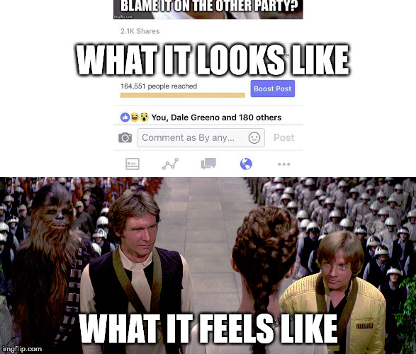 Finally nailed one | WHAT IT LOOKS LIKE; WHAT IT FEELS LIKE | image tagged in memes,so true memes,star wars,facebook | made w/ Imgflip meme maker