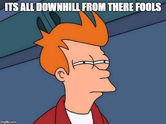 Futurama Fry Meme | ITS ALL DOWNHILL FROM THERE FOOLS | image tagged in memes,futurama fry | made w/ Imgflip meme maker