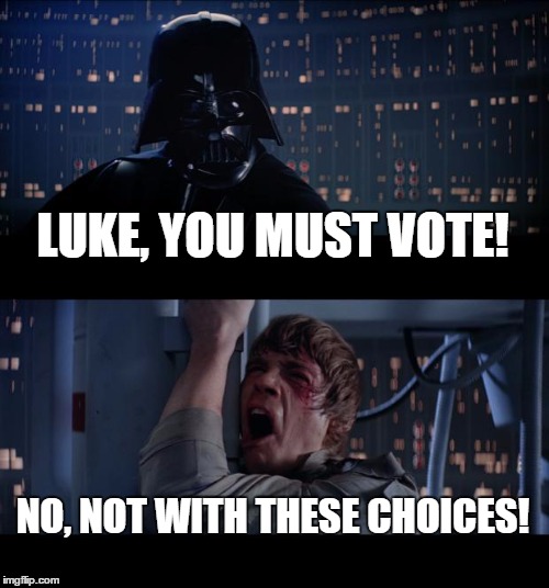 Star Wars No | LUKE, YOU MUST VOTE! NO, NOT WITH THESE CHOICES! | image tagged in memes,star wars no | made w/ Imgflip meme maker