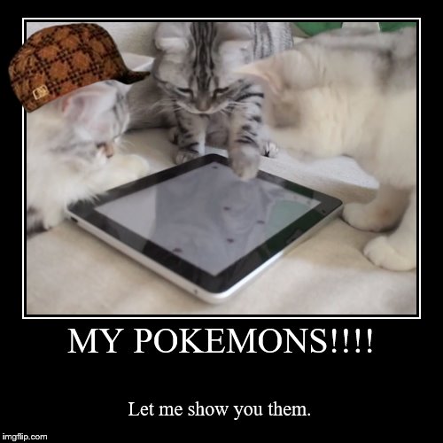 People... | MY POKEMONS!!!! | Let me show you them. | image tagged in funny,demotivationals,pokemon,kittens,ipad,scumbag | made w/ Imgflip demotivational maker
