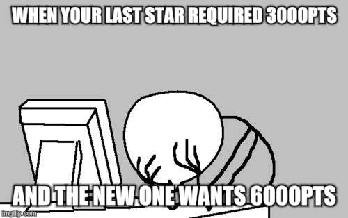 Computer Guy Facepalm | WHEN YOUR LAST STAR REQUIRED 3000PTS; AND THE NEW ONE WANTS 6000PTS | image tagged in memes,computer guy facepalm | made w/ Imgflip meme maker