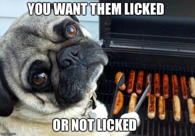 Pug BBQ | YOU WANT THEM LICKED; OR NOT LICKED | image tagged in pug bbq | made w/ Imgflip meme maker