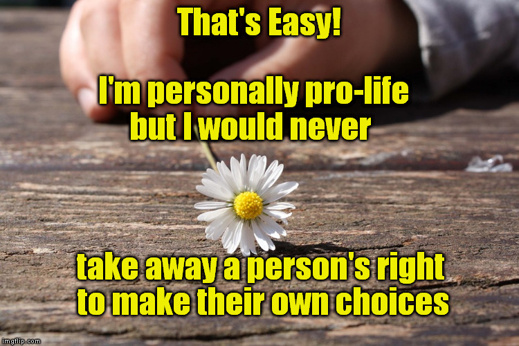 That's Easy! take away a person's right to make their own choices I'm personally pro-life but I would never | made w/ Imgflip meme maker