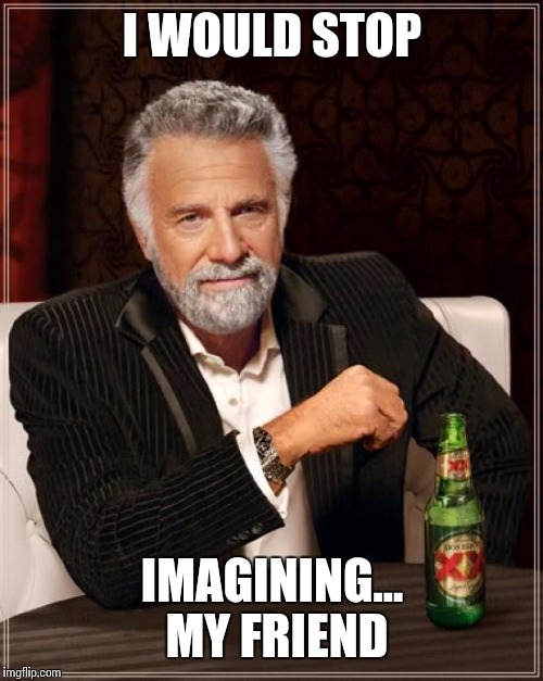 The Most Interesting Man In The World Meme | I WOULD STOP IMAGINING... MY FRIEND | image tagged in memes,the most interesting man in the world | made w/ Imgflip meme maker