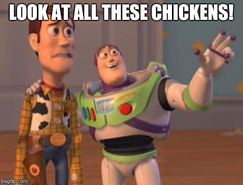 All these chicken! | LOOK AT ALL THESE CHICKENS! | image tagged in memes,x x everywhere,chicken,funny memes | made w/ Imgflip meme maker