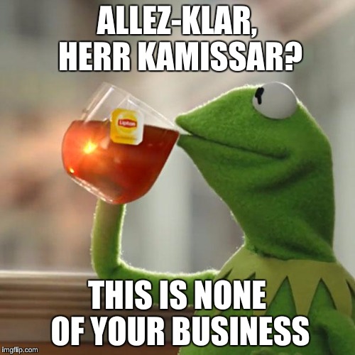 But That's None Of My Business | ALLEZ-KLAR, HERR KAMISSAR? THIS IS NONE OF YOUR BUSINESS | image tagged in memes,but thats none of my business,kermit the frog | made w/ Imgflip meme maker