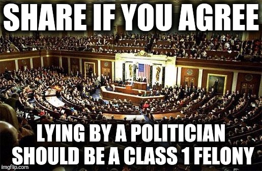 Congress | SHARE IF YOU AGREE; LYING BY A POLITICIAN SHOULD BE A CLASS 1 FELONY | image tagged in congress | made w/ Imgflip meme maker