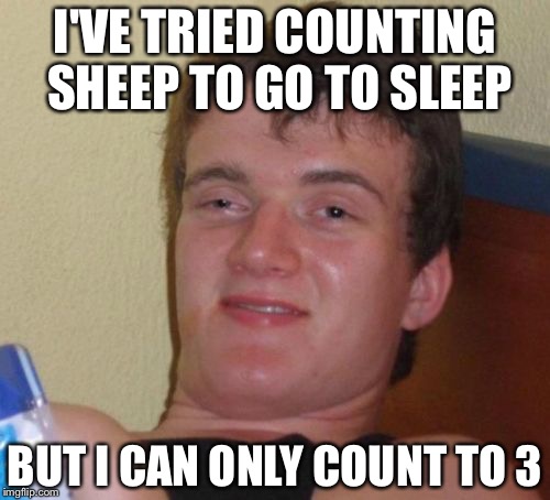 10 Guy Meme | I'VE TRIED COUNTING SHEEP TO GO TO SLEEP; BUT I CAN ONLY COUNT TO 3 | image tagged in memes,10 guy | made w/ Imgflip meme maker