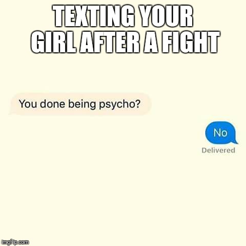 TEXTING YOUR GIRL AFTER A FIGHT | image tagged in text,message,psycho | made w/ Imgflip meme maker
