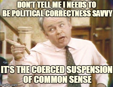 Political Correctness | DON'T TELL ME I NEEDS TO BE POLITICAL CORRECTNESS SAVVY; IT'S THE COERCED SUSPENSION OF COMMON SENSE | image tagged in political correctness | made w/ Imgflip meme maker