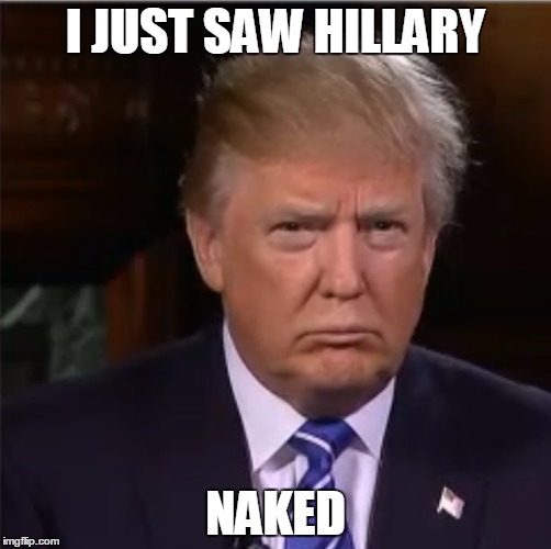 You're fired! | I JUST SAW HILLARY; NAKED | image tagged in donald trump sulk,presidential race,hillary clinton,disappointment,you're fired | made w/ Imgflip meme maker
