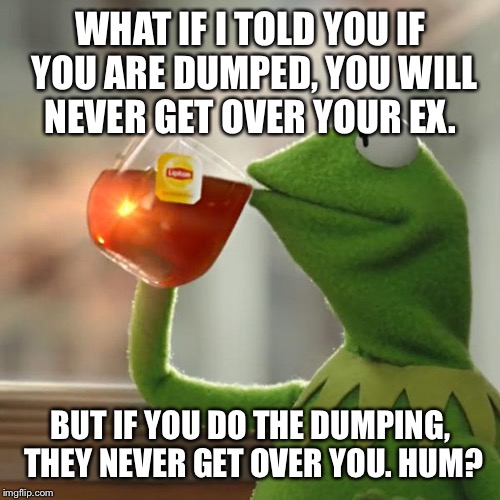 But That's None Of My Business Meme | WHAT IF I TOLD YOU IF YOU ARE DUMPED, YOU WILL NEVER GET OVER YOUR EX. BUT IF YOU DO THE DUMPING, THEY NEVER GET OVER YOU. HUM? | image tagged in memes,but thats none of my business,kermit the frog | made w/ Imgflip meme maker