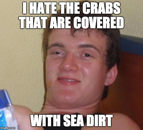 10 Guy Meme |  I HATE THE CRABS THAT ARE COVERED; WITH SEA DIRT | image tagged in memes,10 guy,AdviceAnimals | made w/ Imgflip meme maker