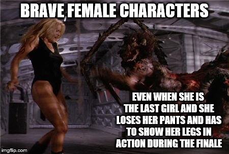 Leprechaun 4 | BRAVE FEMALE CHARACTERS; EVEN WHEN SHE IS THE LAST GIRL AND SHE LOSES HER PANTS AND HAS TO SHOW HER LEGS IN ACTION DURING THE FINALE | image tagged in leprechaun 4 | made w/ Imgflip meme maker