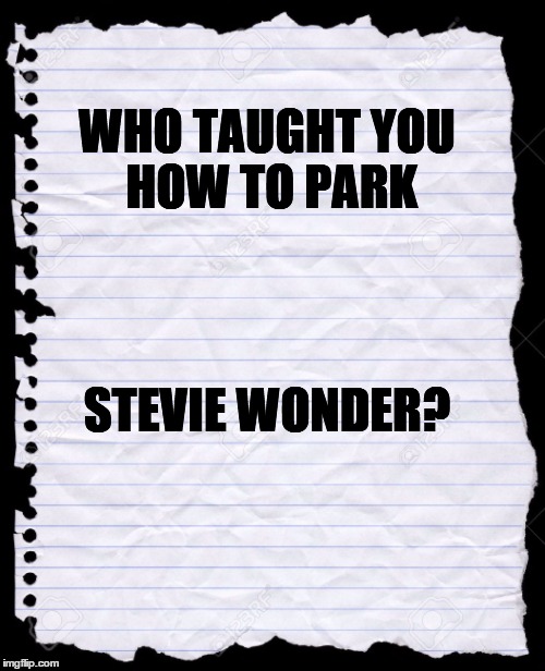 blank paper | WHO TAUGHT YOU HOW TO PARK; STEVIE WONDER? | image tagged in blank paper | made w/ Imgflip meme maker