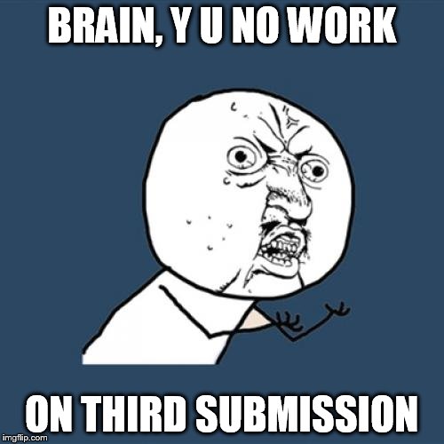 Y U No Meme | BRAIN, Y U NO WORK ON THIRD SUBMISSION | image tagged in memes,y u no | made w/ Imgflip meme maker