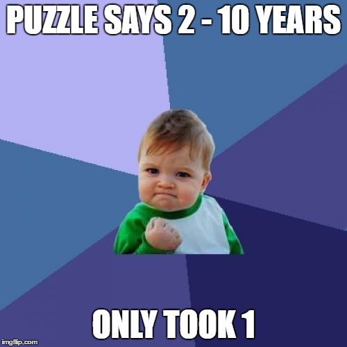 Kid : Motha im hipsta dis took me 1 yr boi. Mom : ok | PUZZLE SAYS 2 - 10 YEARS; ONLY TOOK 1 | image tagged in memes,success kid | made w/ Imgflip meme maker