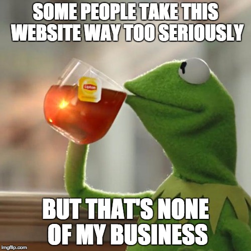 But That's None Of My Business | SOME PEOPLE TAKE THIS WEBSITE WAY TOO SERIOUSLY; BUT THAT'S NONE OF MY BUSINESS | image tagged in memes,but thats none of my business,kermit the frog | made w/ Imgflip meme maker